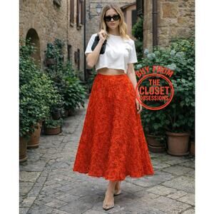 ZARA Floral Voluminous Midi Skirt NWT | Red Textured A-Line